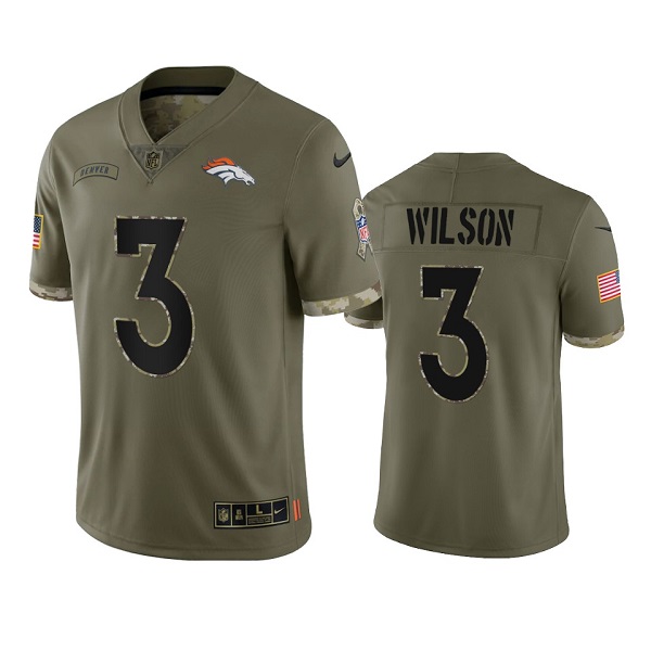 Men's Denver Broncos #3 Russell Wilson 2022 Olive Salute To Service Limited Stitched Jersey Men's Denver Broncos #3 Russell Wilson 2022 Olive Salute To Service Limited Stitched Jersey
